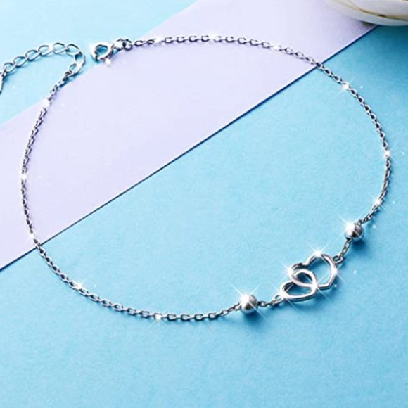 DAOCHONG Jewelry - DAOCHONG S925 Sterling Silver Double Heart Adjustable Ankle Bracelet